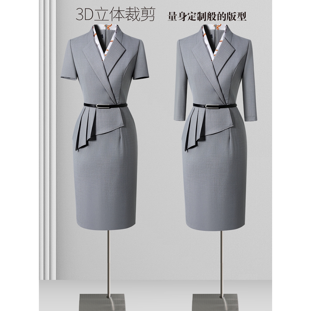 高端职业连衣裙女夏季气质修身案场客服前台工装金店售楼部工作服