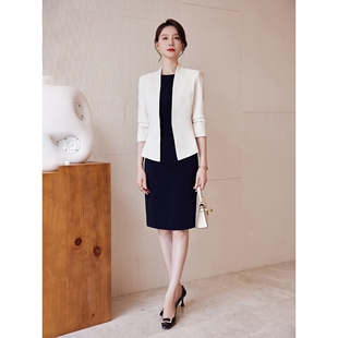 诗璐雅气质职业连衣裙主持人美容院经理职业装西装外套长袖两件套