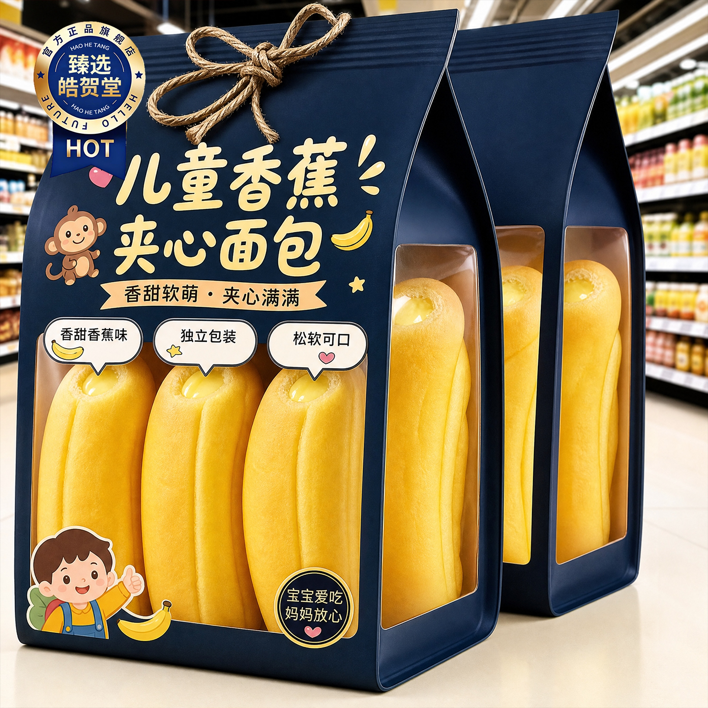 香蕉面包旗舰店牛奶夹心软心整箱批发儿童日本独立包装早餐无糖图片