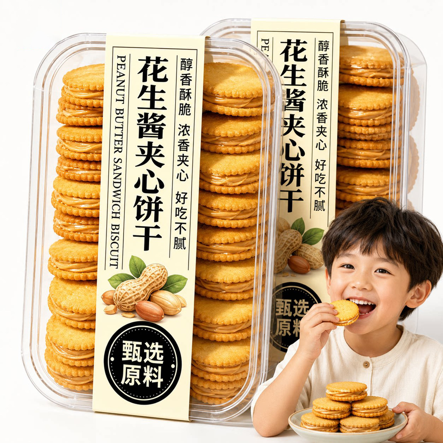 【曦薇同款】花生酱夹心饼干薄脆饼干盒装酥脆饼解馋饼干休闲零食