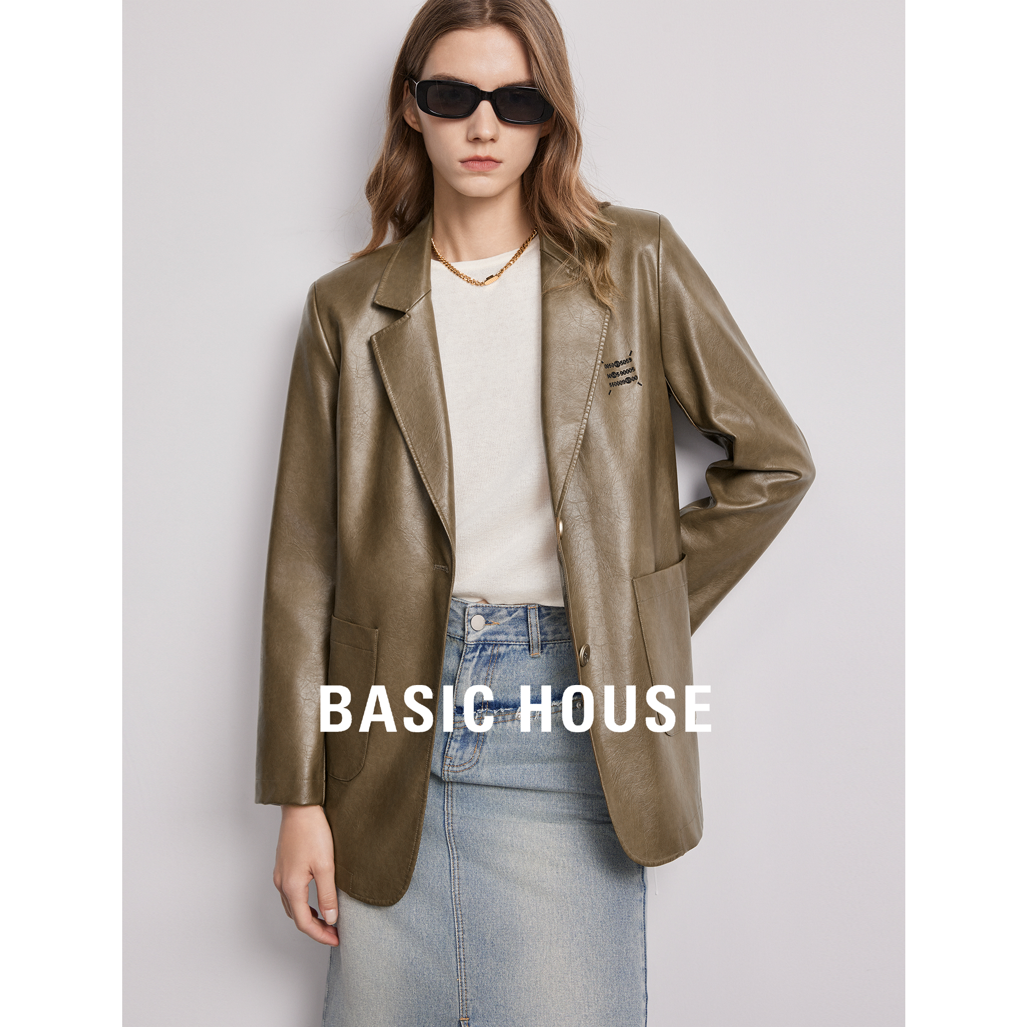 Basic House/百家好皮衣外套女2024春装新款港风夹克机车服小皮衣