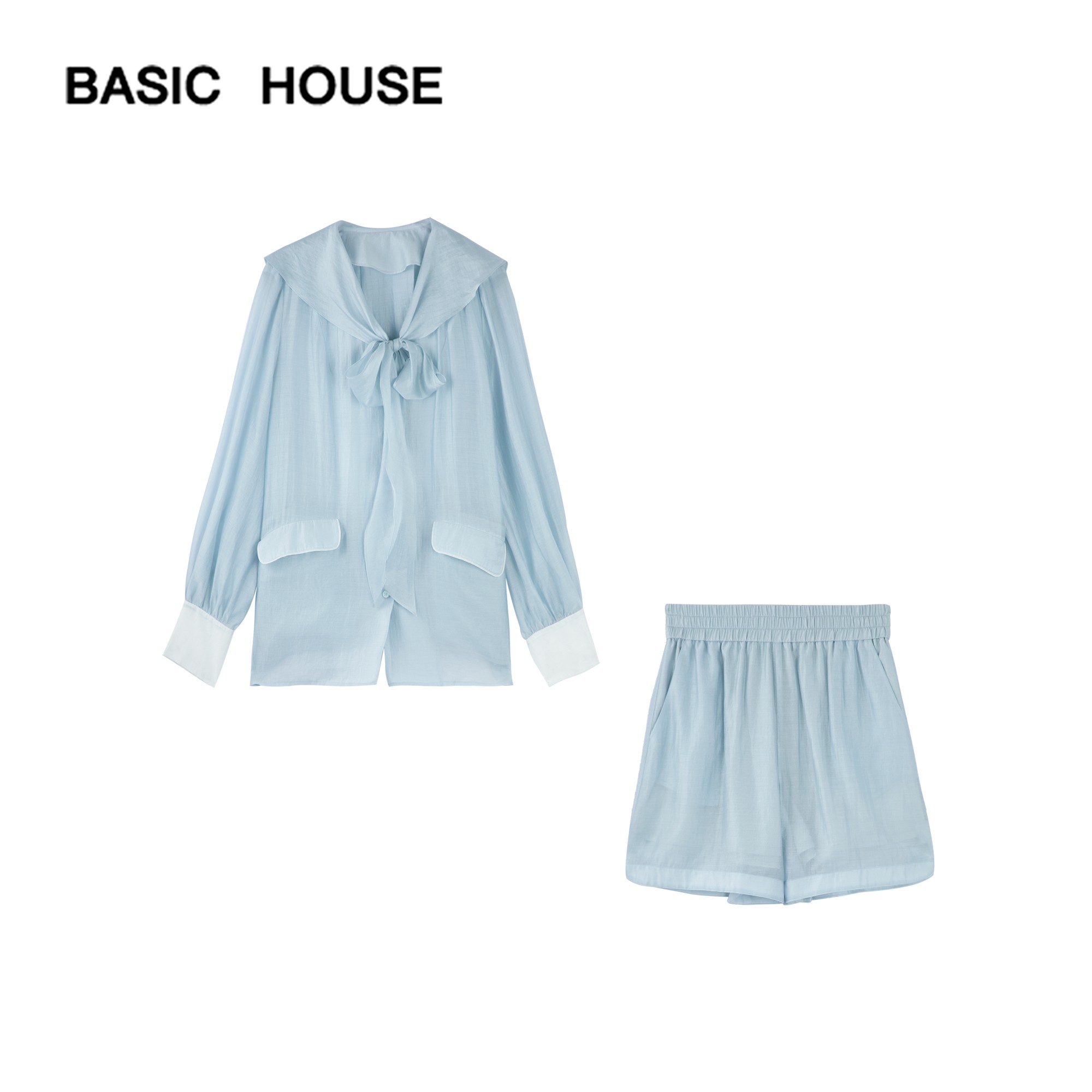 Basic House/百家好小众独特别致上衣女2024夏季新款时尚短裤套装