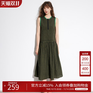 背心连衣裙女2025夏显瘦复古格纹A字长裙 百家好无袖 Basic House