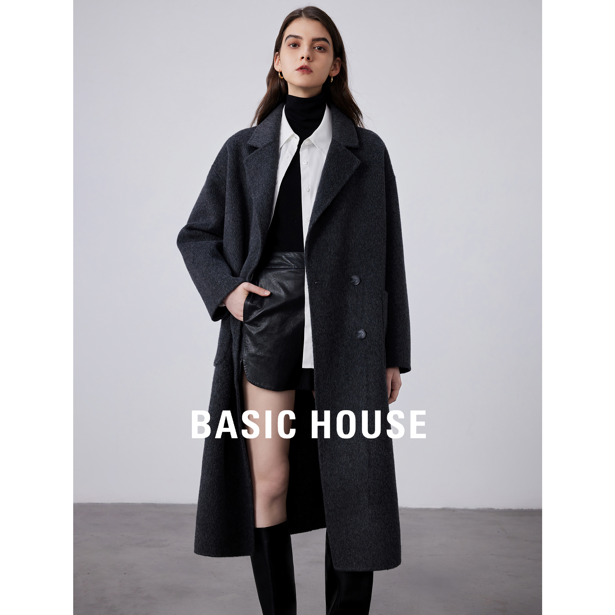 西装领毛呢外套BasicHouse