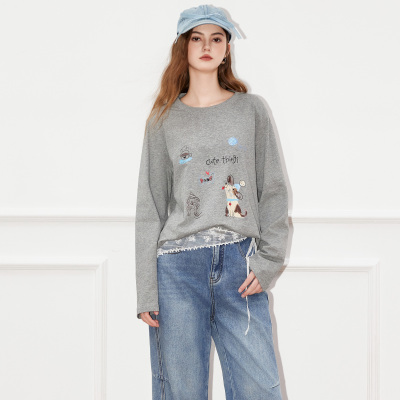 【第二件0元】Basic House/百家好圆领卫衣女上衣2025新款长袖T恤