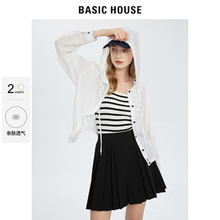 休闲外套女2024夏季 Basic 百家好短款 户外连帽上衣微透 House 新款