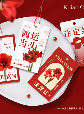 朱顶红注定红植物养护提示吊牌新年年宵花客厅摆件吊卡新年装饰卡