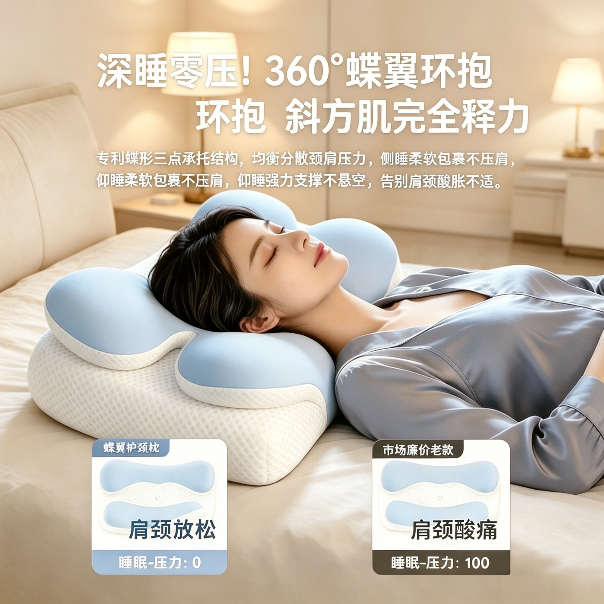 蝶形记忆棉护颈枕2026年新款慢回弹侧睡适配支撑颈椎助眠专用枕芯