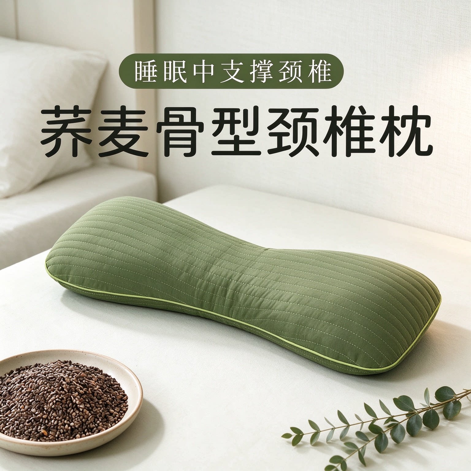 护颈椎荞麦枕头支撑脖子劲椎骨头枕腰硬枕头睡觉荞麦壳圆柱形糖果