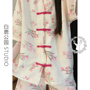 甜美高级感盘扣复古睡衣女夏季 短袖 新中式 2025新款 短裤 家居服套装