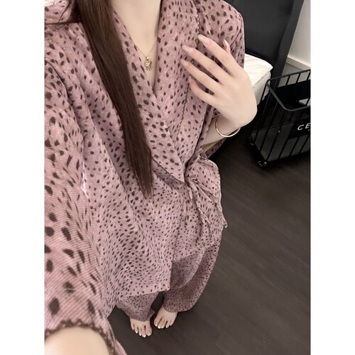 睡衣女2026秋开衫长裤家居服套装