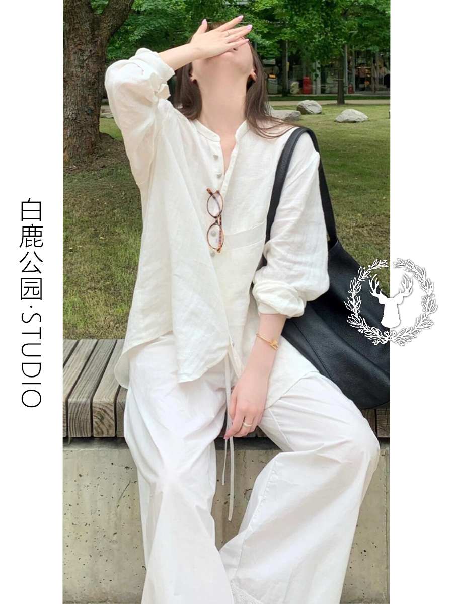 棉纱睡衣女夏长袖长裤家居服套装