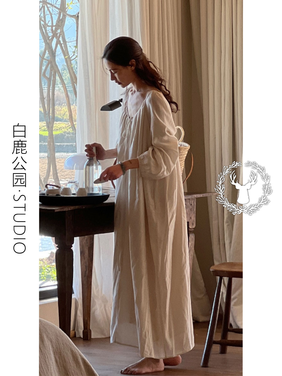 法式宽松复古露背长裙女夏款大码睡裙家居服少女网纱可外穿连衣裙