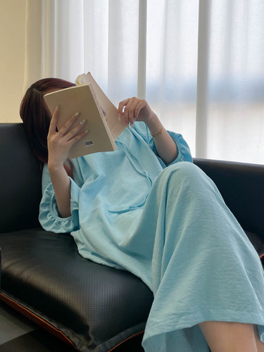 纯色睡裙女春秋款外穿家居连衣裙