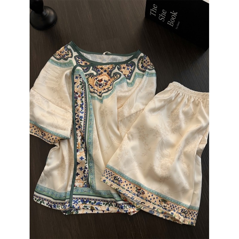 国风新中式复古銮金汉服睡衣女夏季古风短袖短裤大码家居服两件套,女士内衣/男士内衣/家居服,睡衣/家居服套装,淘宝优惠券,粉丝福利购,淘宝优惠卷