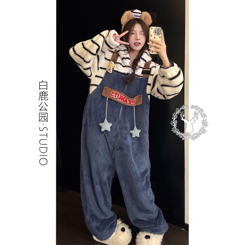珊瑚绒睡衣女冬季加厚家居连体衣