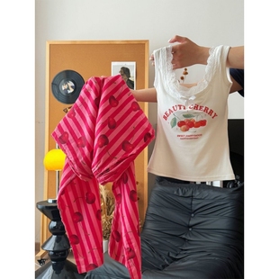 睡衣女款 新款 少女甜美风可爱樱桃印花无袖 夏季 阔腿长裤 家居服套装