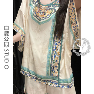 短裤 新款 短袖 家居服套装 古典宫廷风高级感冰丝睡衣女款 新中式 夏季