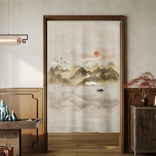 【高档旗舰店】中式轻奢山水门帘入户玄关隔断帘免打孔客厅过道半