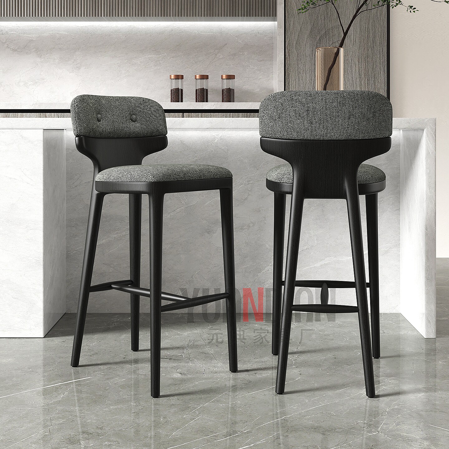 实木吧台椅意式极简岛台别墅椅子美式高脚凳北欧高脚餐椅吧台凳