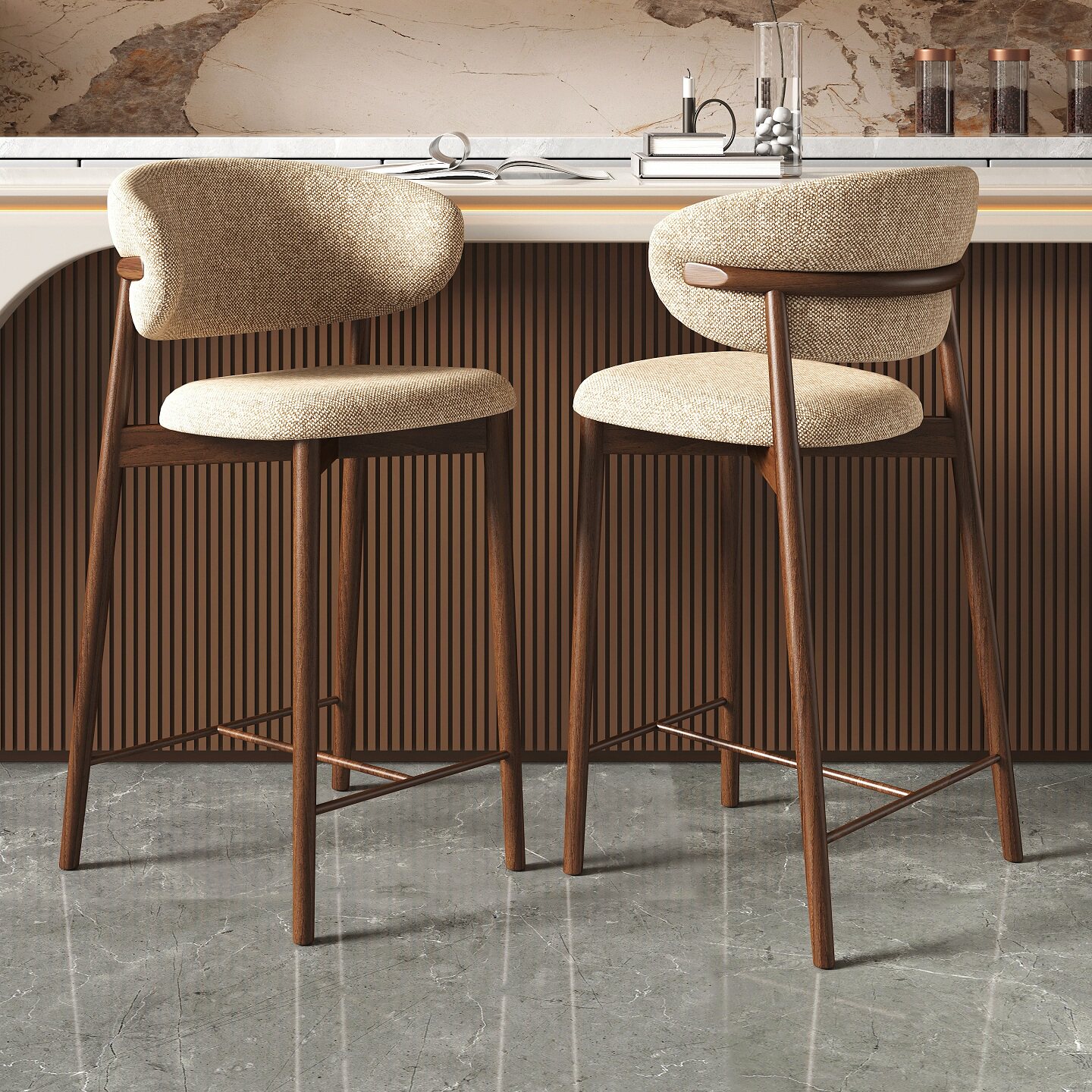 中古风全实木高脚椅吧椅酒吧椅设计师岛台椅餐椅家用白蜡木吧台椅