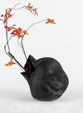 侘寂风黑色花瓶客厅插花高级感桌面装饰摆件禅意不规则花器摆件