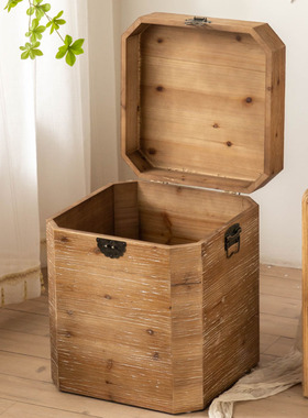 侘寂风实木收纳凳中古风客厅沙发边几家用摆件床头收纳柜床头柜