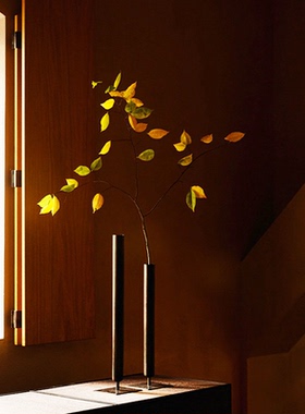 侘寂风铁艺简约花瓶客厅插花装饰摆件中式禅意高级感黑色细长花器