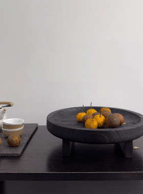 中古风木质高颜值果盘客厅茶几家用干泡茶盘装饰摆件创意高脚托盘