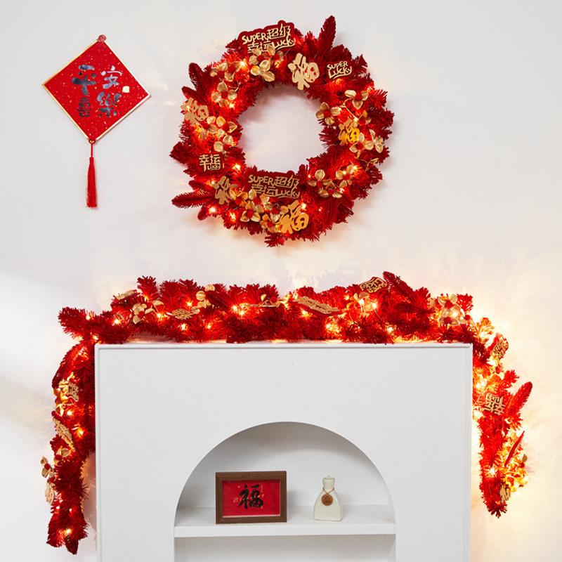 新年红色仿真发财树商场酒店橱窗福桶摆件家用客厅装饰发光藤条,节庆用品/礼品,节日装扮用品,淘宝优惠券,粉丝福利购,淘宝优惠卷