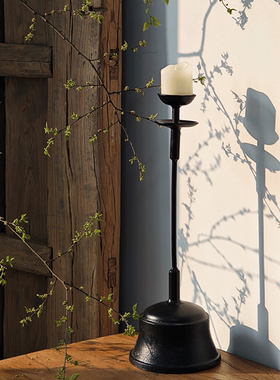 中式复古黑色铸铁烛台摆件氛围感民宿茶室老式蜡烛台中古风落地灯