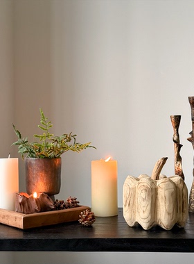 侘寂风陶瓷花瓶木质托盘装饰摆件