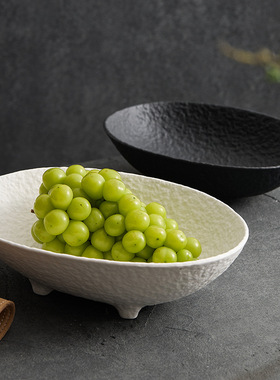 侘寂风白色陶瓷高脚果盘餐厅下午茶点心盘精致酒店餐具装饰水果盘