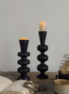 新中式碳化胡桃木烛台摆件黑色实木烛台民宿样板间高级感软装饰品
