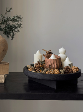 侘寂风香薰蜡烛浪漫氛围感摆件家用木质托盘蜡烛台高级感玄关装饰