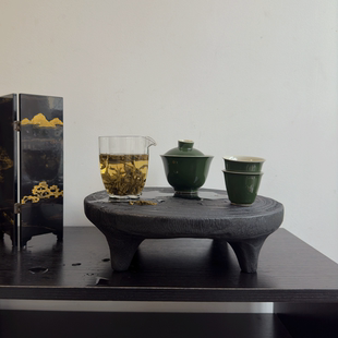 侘寂风手工实木碳化茶盘复古桌面干泡台家用小型茶托盘茶具套装