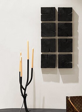 侘寂风立体壁饰碳化木黑色木块浮雕挂件民宿玄关禅意壁挂装饰摆件