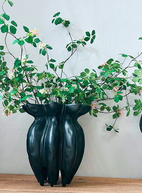 侘寂风高级感黑色佛手花瓶客厅插花高级感落地花器中古风装饰摆件