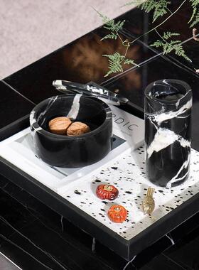 侘寂风大理石花器摆件花盆装饰品