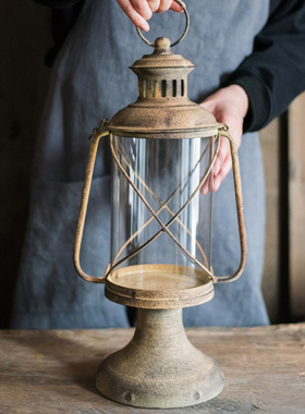 复古铁艺做旧烛台风灯日式侘寂风民宿庭院装饰摆件家用工业风马灯