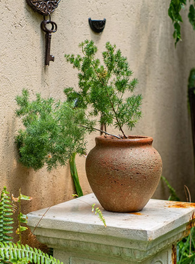 仿古粗红陶罐水泥花盆家用大号圆形土培花器盆景庭院落地装饰摆件