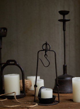 侘寂风铁艺烛台中古风禅意蜡烛台油灯怀旧高级感落地灯家用摆件