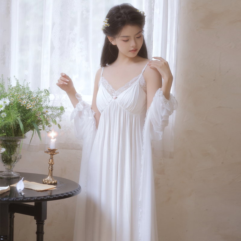 宫廷风春秋莫代尔睡裙女两件套