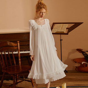 宫廷风夏季莫代尔长款睡衣女网纱纯棉法式公主风睡裙春秋性感女款