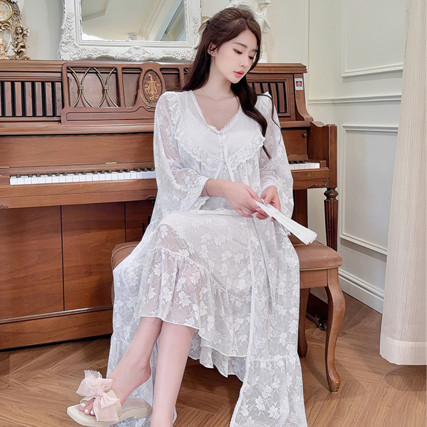 莫代尔吊带睡裙两件套带胸垫宫廷风睡衣女款2026新款高级感性感夏