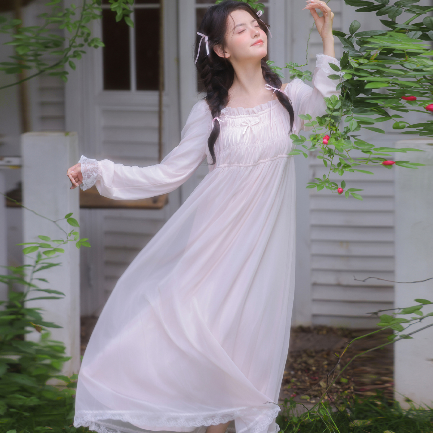 法式少女浪漫网纱莫代尔睡裙显瘦