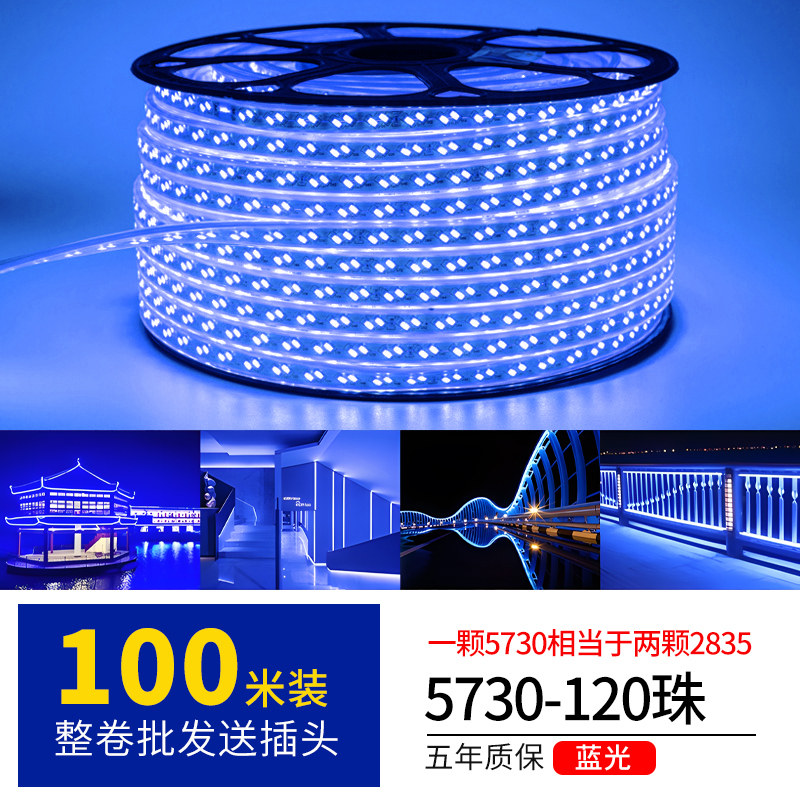 led灯带100米户外工程亮化超亮防水暖光220V外墙蓝色变光装饰灯条