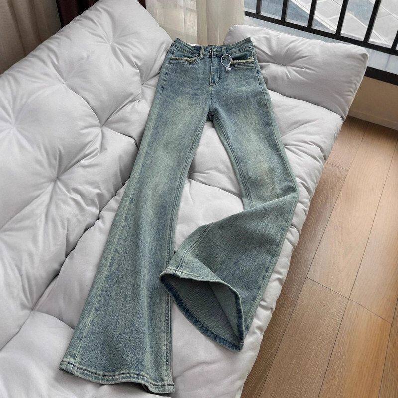复古微喇牛仔裤女2025春秋季新款辣妹高腰修身显瘦设计感喇叭长裤
