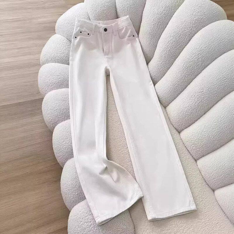 白色窄版阔腿牛仔裤女2026春季新款高腰宽松显瘦小个子百搭直筒裤