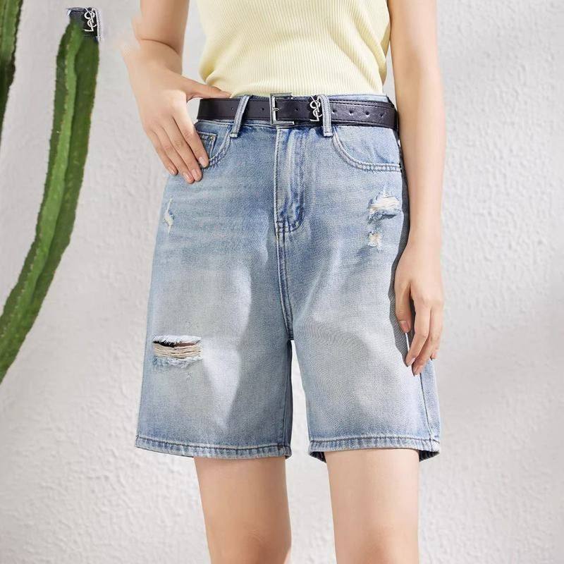 夏季设计五分短袖牛仔裤韩版2023高腰宽松梨形大码显瘦直筒短裤